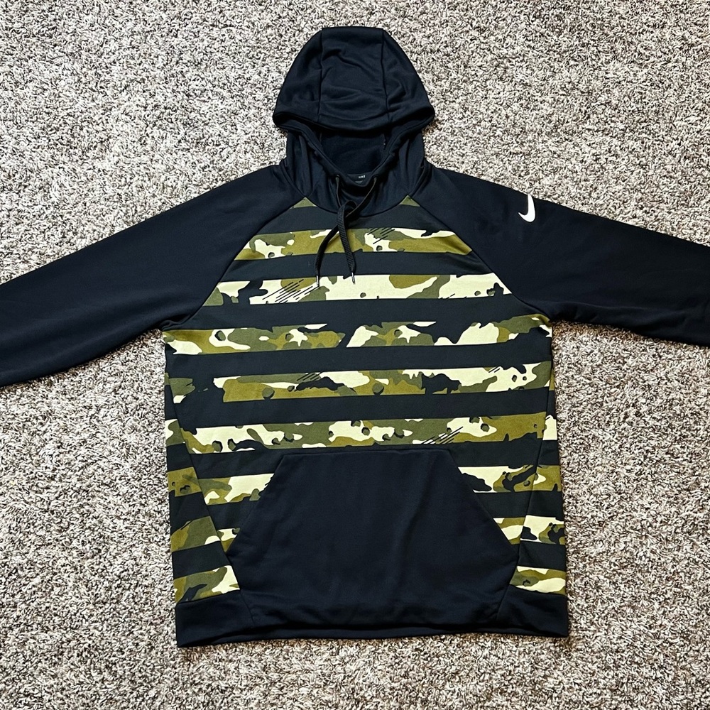 Nike Camo Striped Dri Fit Black Lace Tie Pullover Hoodie Sweater Adult Size XL